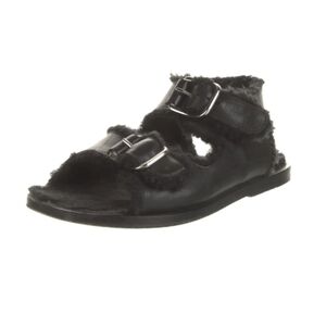 FUR‎ DELUXE Black Leather Shearling Fur Lined Sandals 37